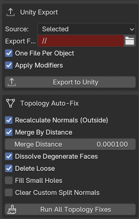 Unity export topology